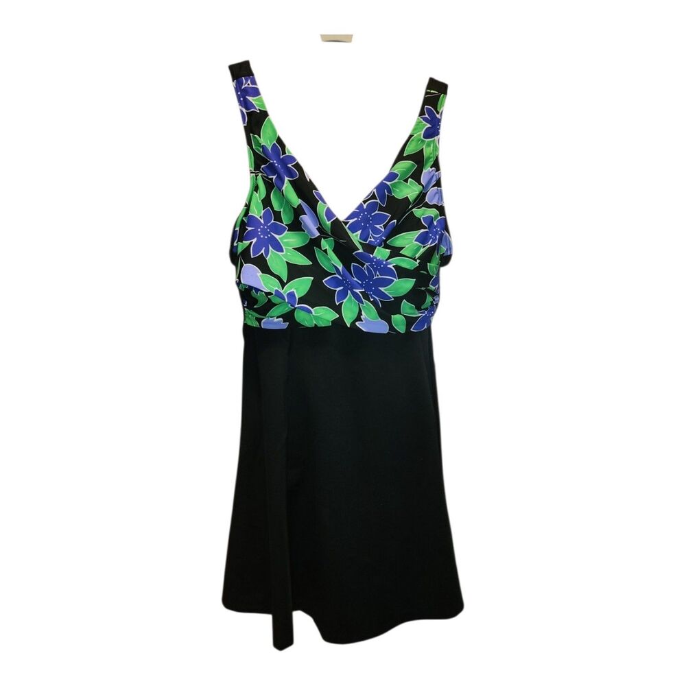 It Figures! Swimsuit Swimdress Skirt Size 16 QVC Multicolor Black Skirt